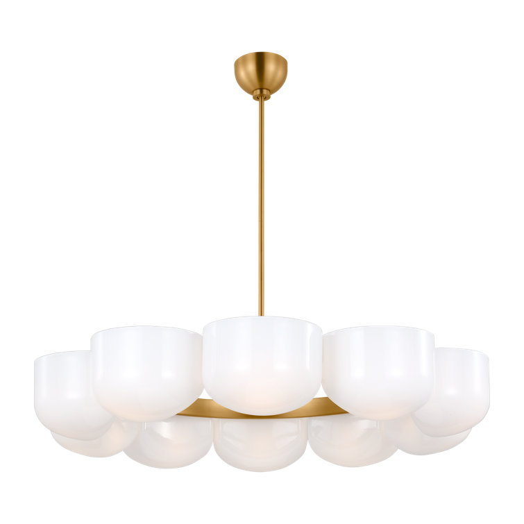Cheverny 36" Burnished Brass Chandelier with Milk Glass Shades