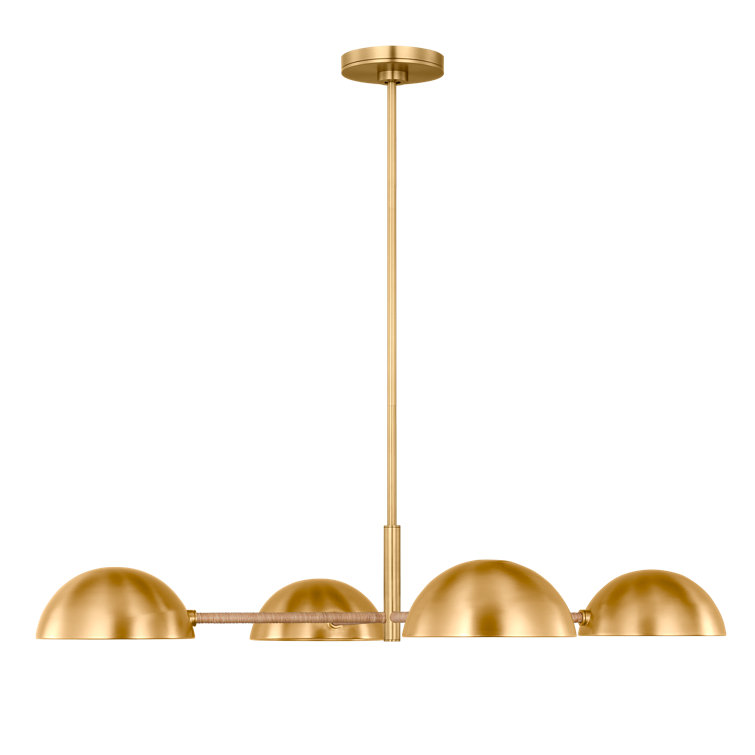 Burnished Brass Dome Chandelier with Rattan-Wrapped Arms