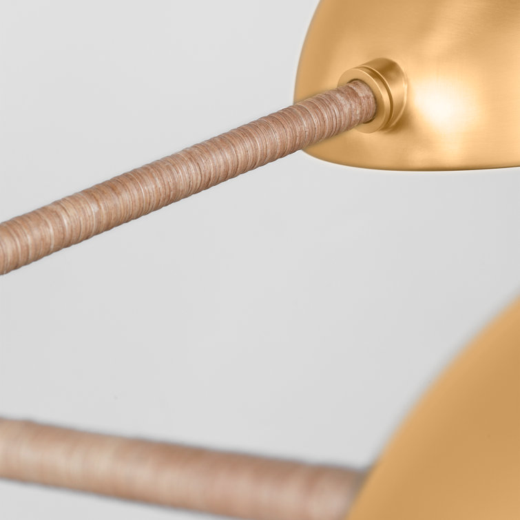 Burnished Brass Dome Chandelier with Rattan-Wrapped Arms