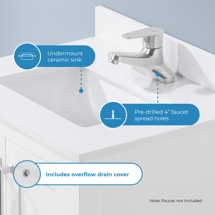 Vegas 24" Pure White Freestanding Bathroom Vanity with Sink