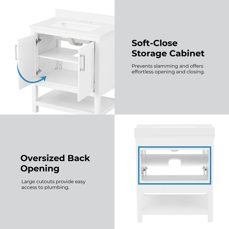 Vegas 30" White Wood Freestanding Single Sink Bathroom Vanity