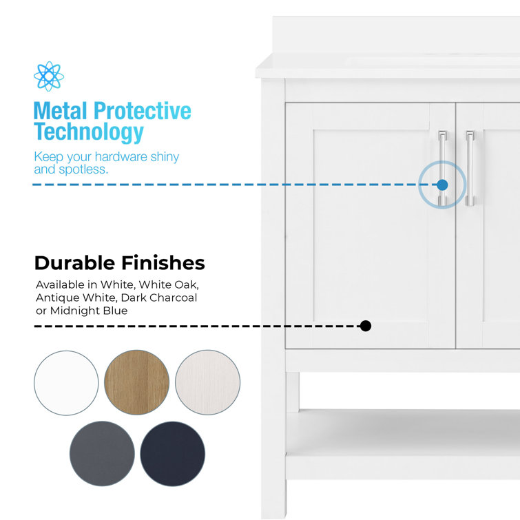 Vegas 30" White Wood Freestanding Single Sink Bathroom Vanity