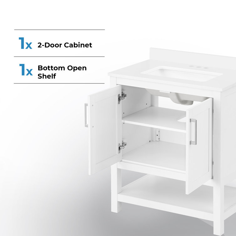 Vegas 30" White Wood Freestanding Single Sink Bathroom Vanity