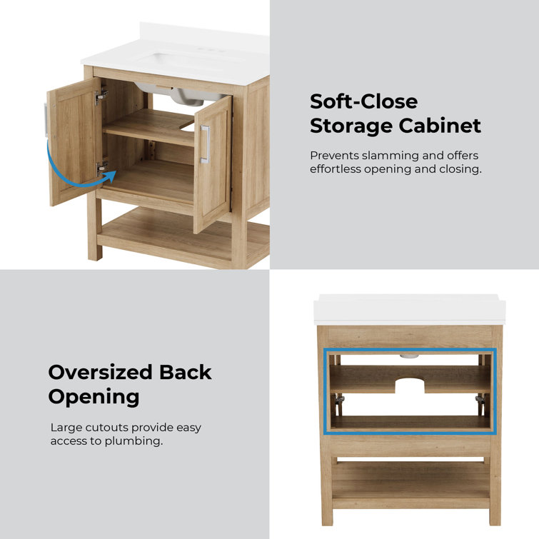 Vegas 30" White Oak Freestanding Bathroom Vanity with Ceramic Sink