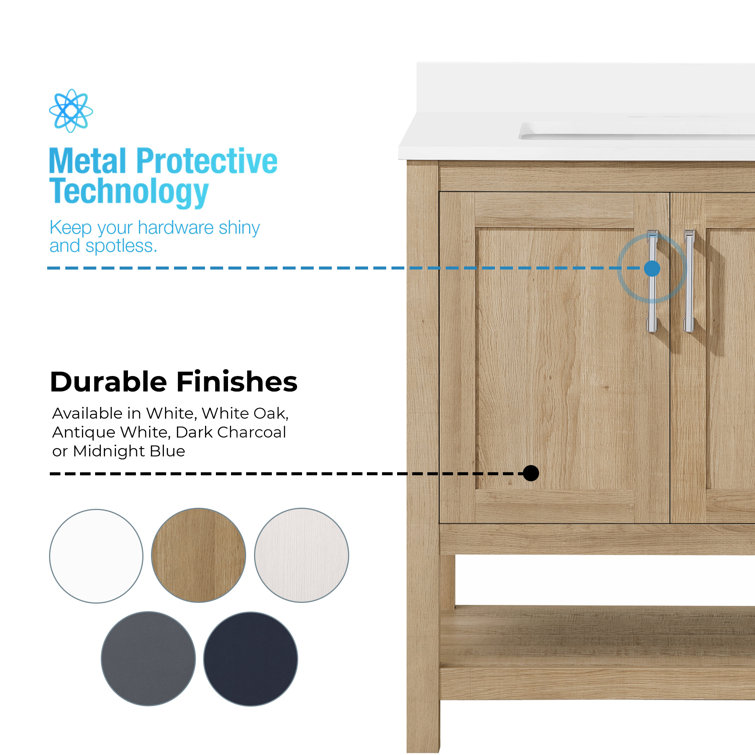 Vegas 30" White Oak Freestanding Bathroom Vanity with Ceramic Sink