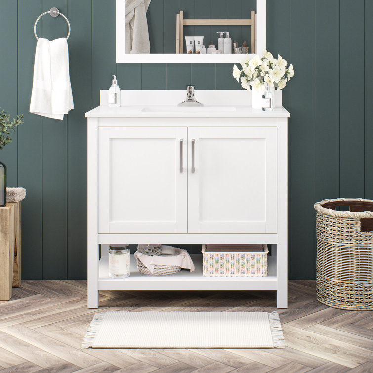Vegas 36" Pure White Freestanding Bathroom Vanity with Marble Top