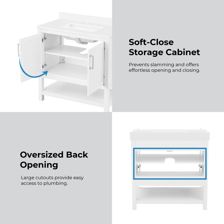 Vegas 36" Pure White Freestanding Bathroom Vanity with Marble Top