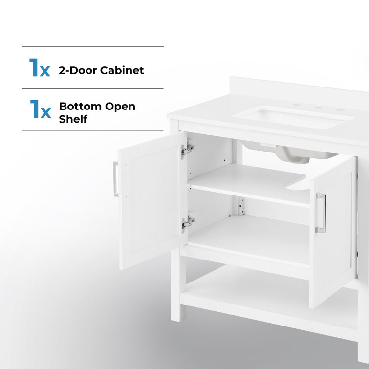 Vegas 36" Pure White Freestanding Bathroom Vanity with Marble Top