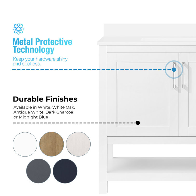 Vegas 36" Pure White Freestanding Bathroom Vanity with Marble Top