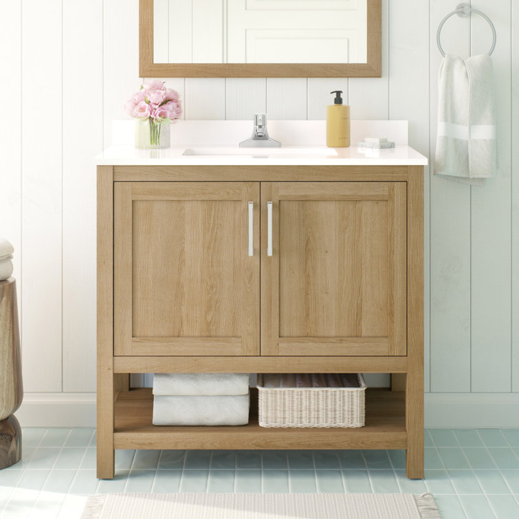 Vegas 36" White Oak Freestanding Bathroom Vanity with Marble Top