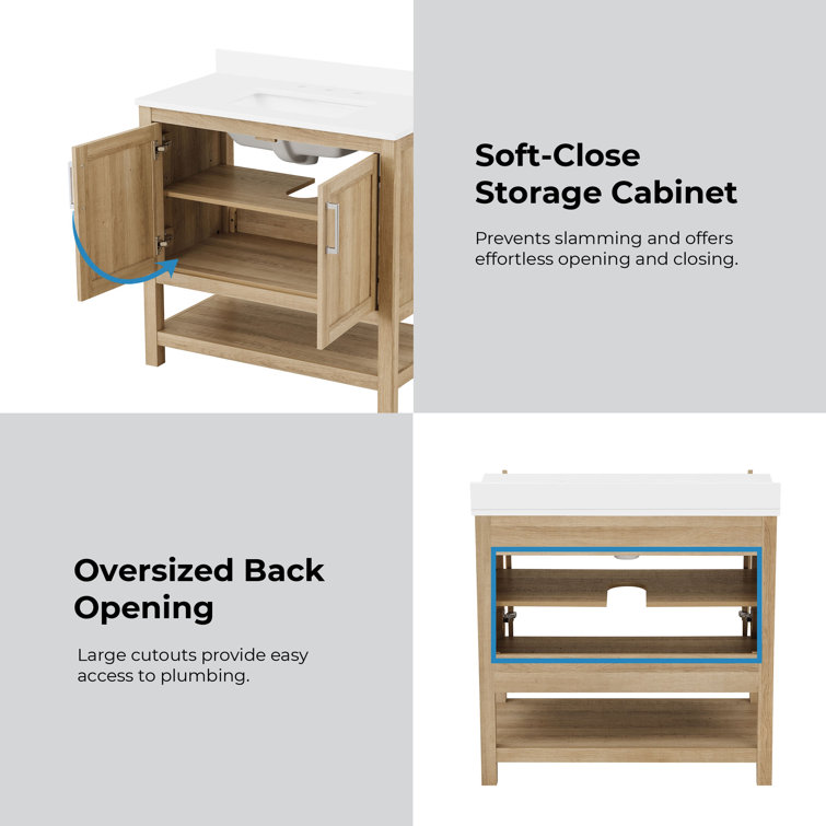 Vegas 36" White Oak Freestanding Bathroom Vanity with Marble Top