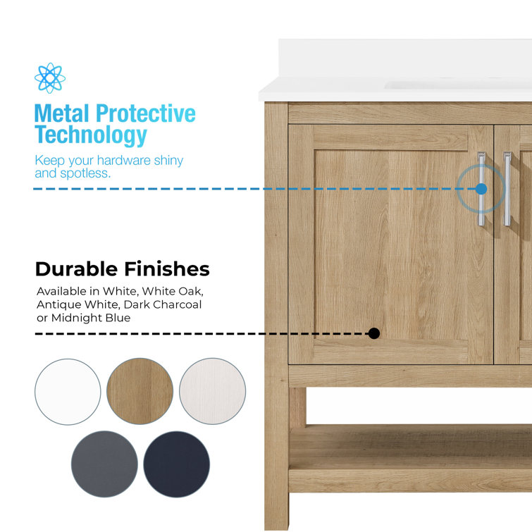 Vegas 36" White Oak Freestanding Bathroom Vanity with Marble Top