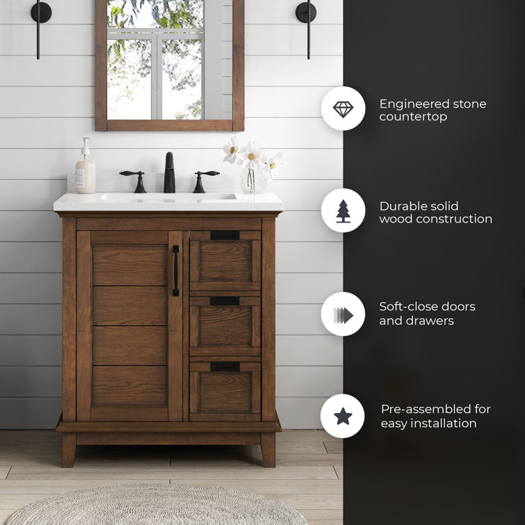 Pembroke 30" Antique Coffee Single Sink Bathroom Vanity with Ash Veneer