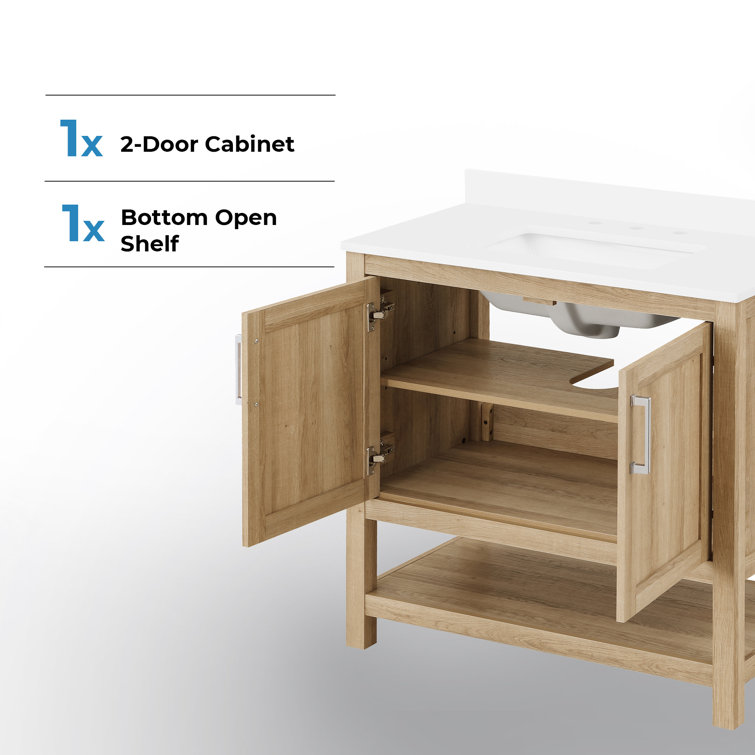 Vegas 36" White Oak Freestanding Bathroom Vanity with Marble Top
