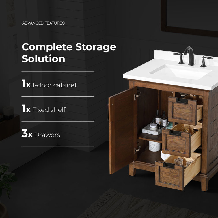 Pembroke 30" Antique Coffee Single Sink Bathroom Vanity with Ash Veneer