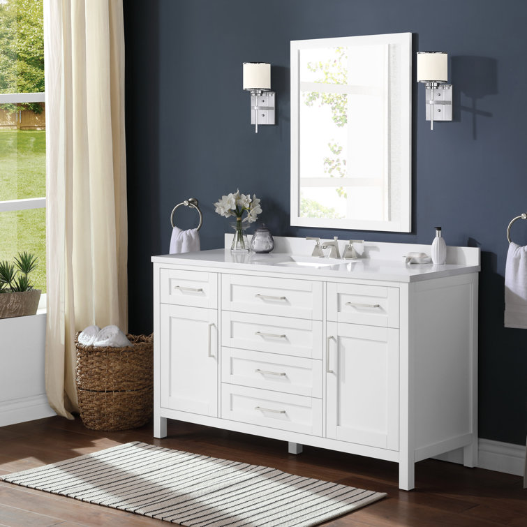 Pure White 60" Freestanding Bathroom Vanity with Single Sink
