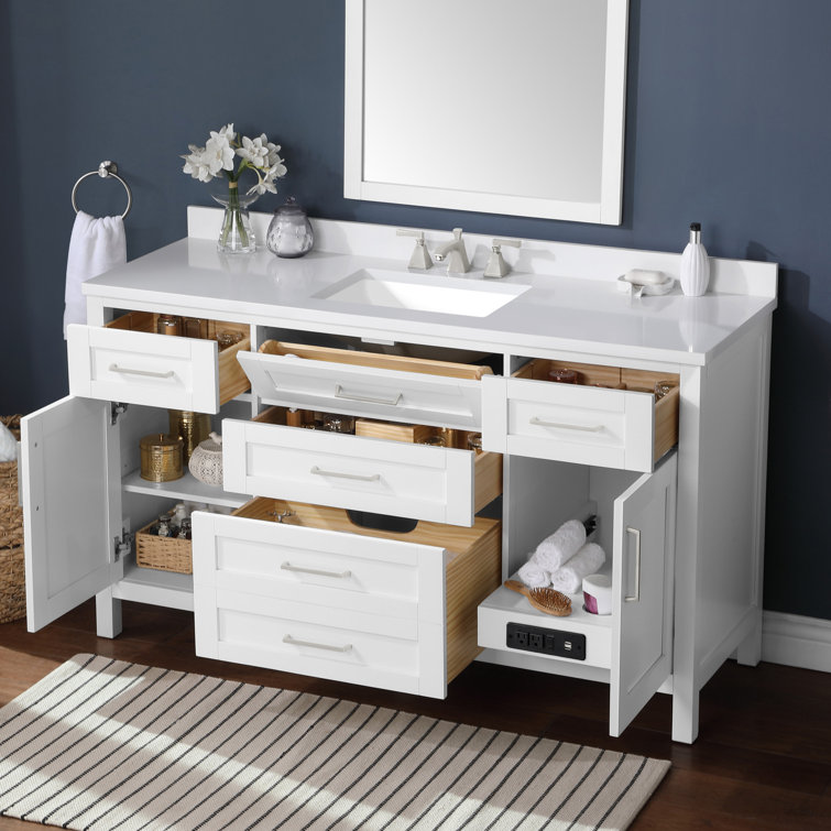 Pure White 60" Freestanding Bathroom Vanity with Single Sink