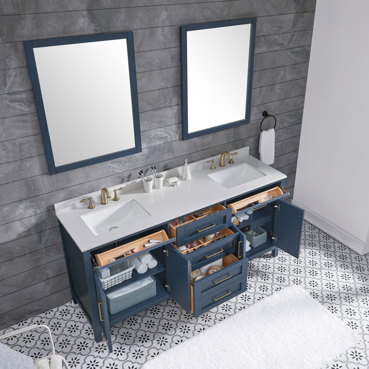 Tahoe 72" Midnight Blue Double Bathroom Vanity with Brass Hardware