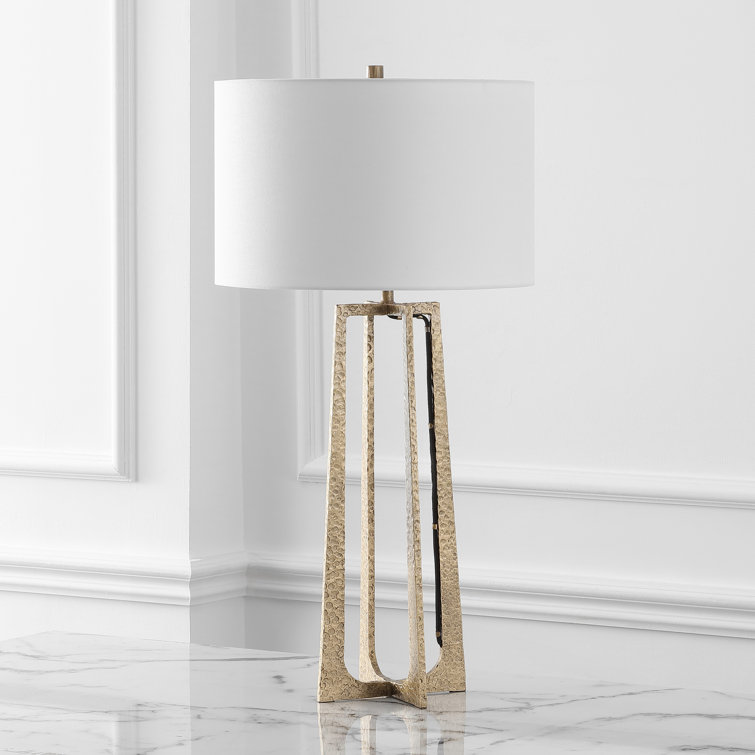 Antique Brass Adjustable Table Lamp with White Linen Shade