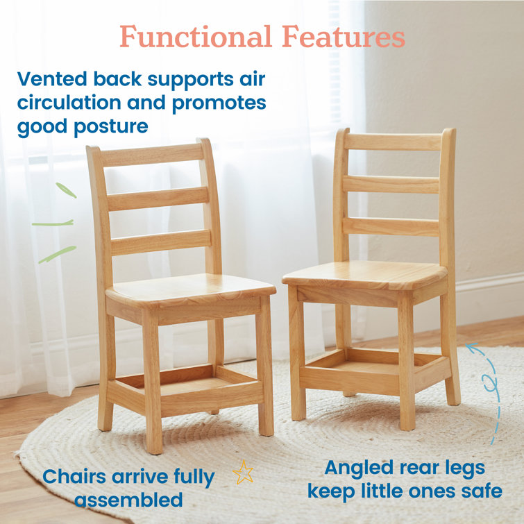 Natural Rubberwood Ladderback Kids Chairs with Storage, 2-Pack