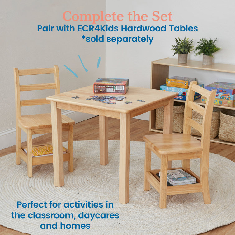 Natural Rubberwood Ladderback Kids Chairs with Storage, 2-Pack