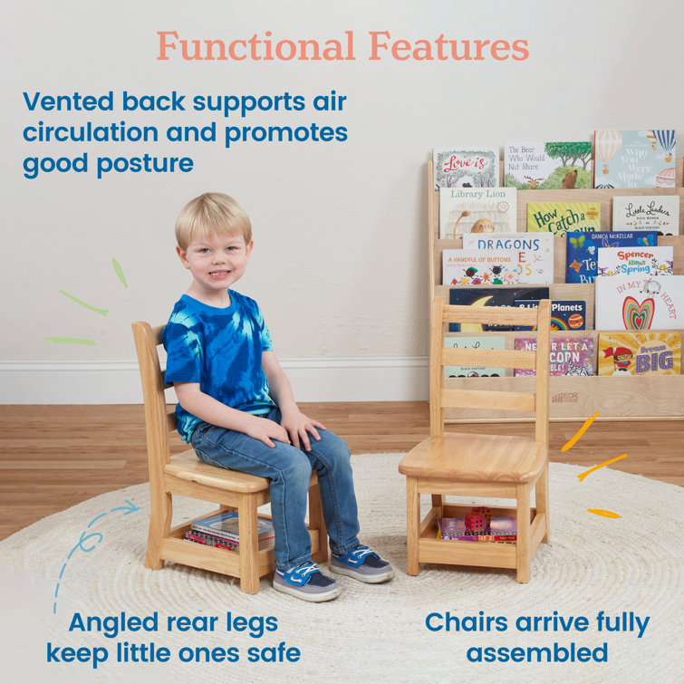 Natural Rubberwood Ladderback Kids Chairs with Storage, 2-Pack