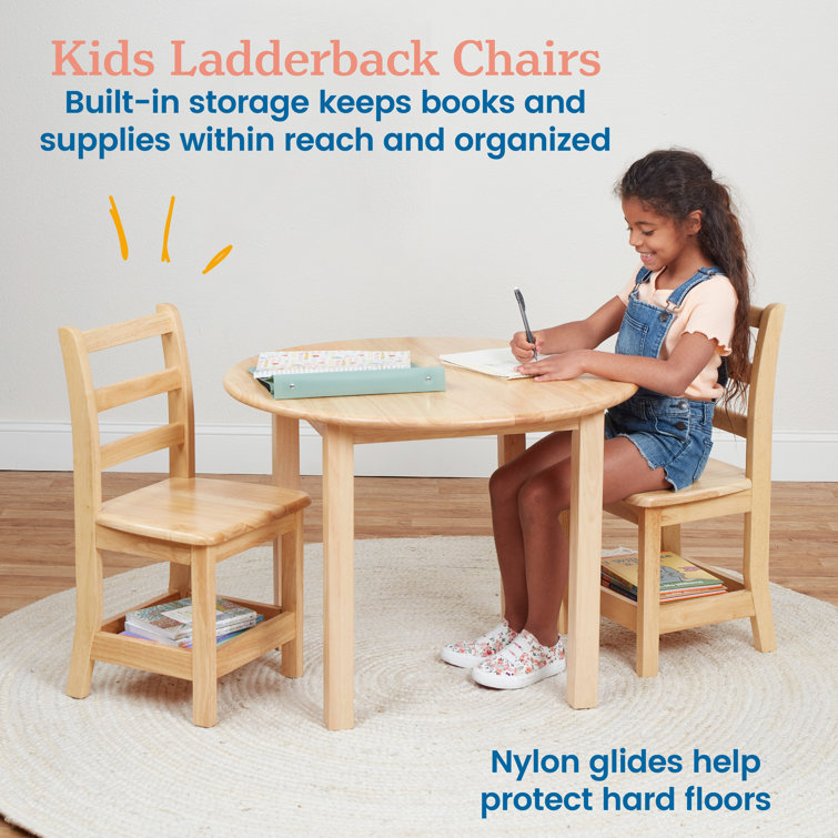 Natural Rubberwood Ladderback Kids Chairs with Storage, 2-Pack