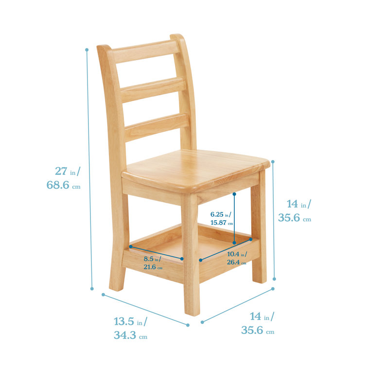 Natural Rubberwood Ladderback Kids Chairs with Storage, 2-Pack