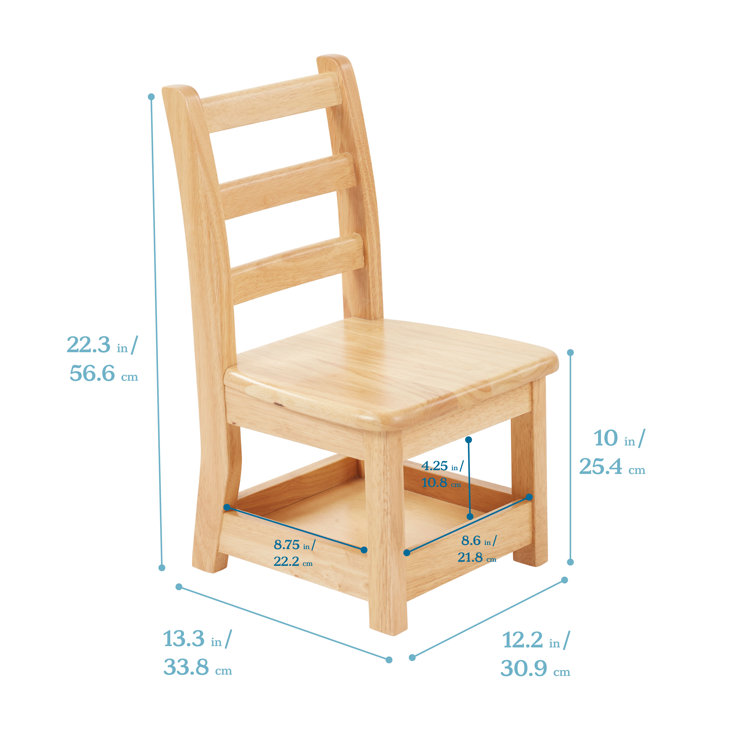 Natural Rubberwood Ladderback Kids Chairs with Storage, 2-Pack