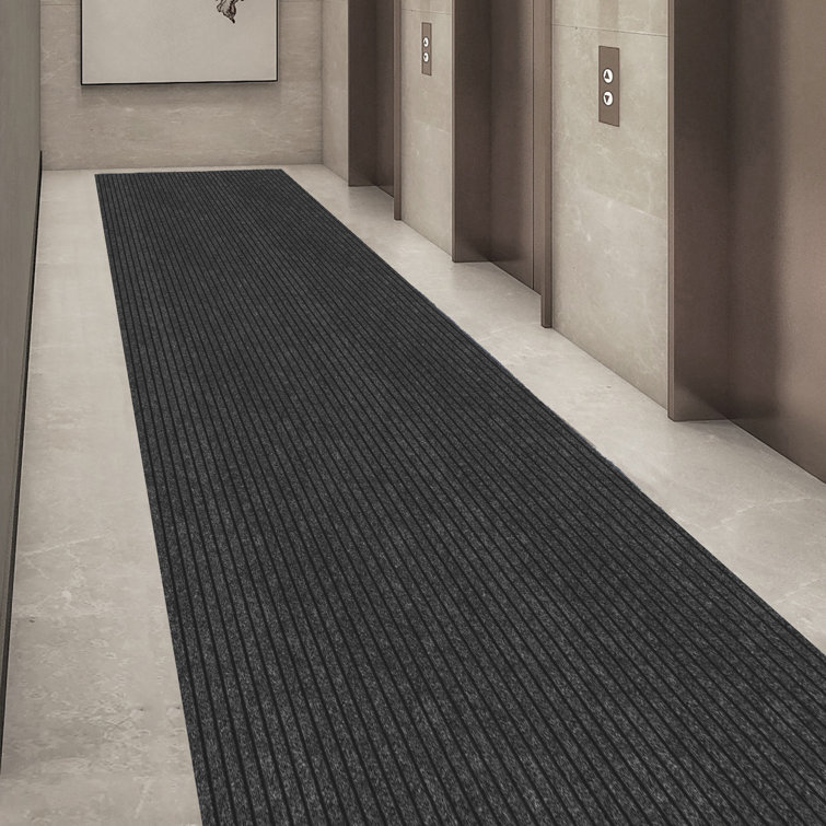 Gray Non-Slip Synthetic Indoor/Outdoor Runner Rug, 2' x 10'