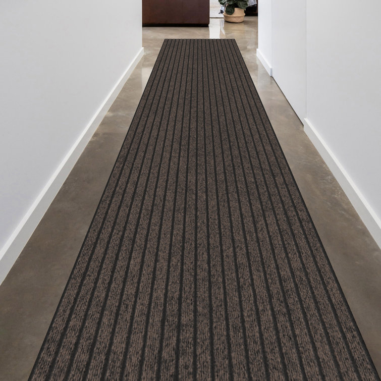 Gray Non-Slip Synthetic Indoor/Outdoor Runner Rug, 2' x 10'