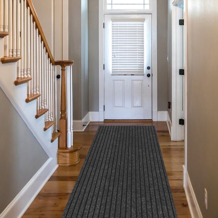 Gray Non-Slip Synthetic Indoor/Outdoor Runner Rug, 2' x 10'