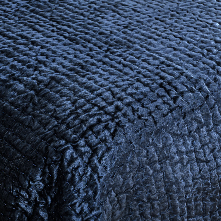Ocean Blue Velvet King Quilt with Cotton Sateen Back