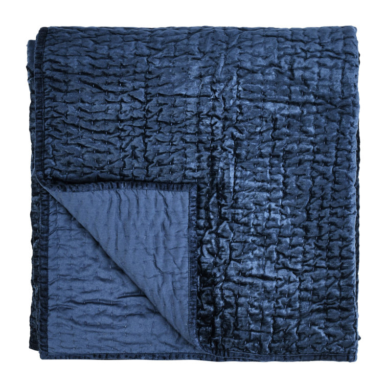 Ocean Blue Velvet King Quilt with Cotton Sateen Back