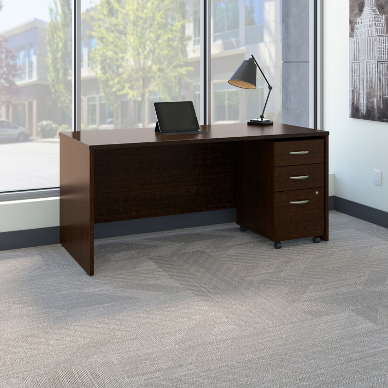 Mocha Cherry 66" Office Desk with Mobile File Cabinet