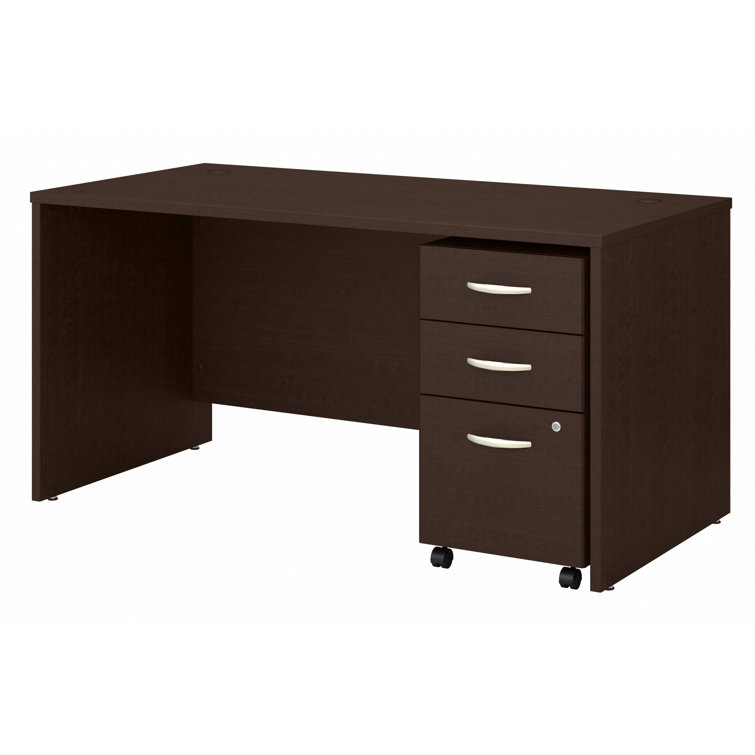 Mocha Cherry Office Desk with 3 Drawer Mobile File Cabinet