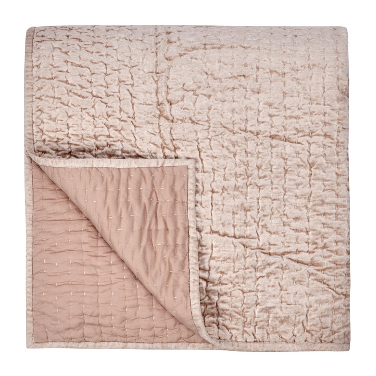 Bliss Pink Velvet King Quilt Set with Cotton Sateen Back