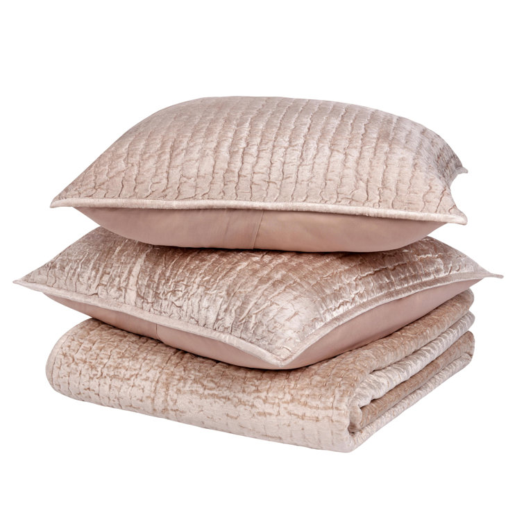 Bliss Pink Velvet King Quilt Set with Cotton Sateen Back