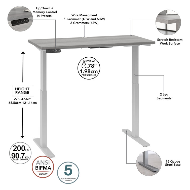 Elevate 60" Platinum Gray Electric Sit/Stand Desk with Keyboard Tray