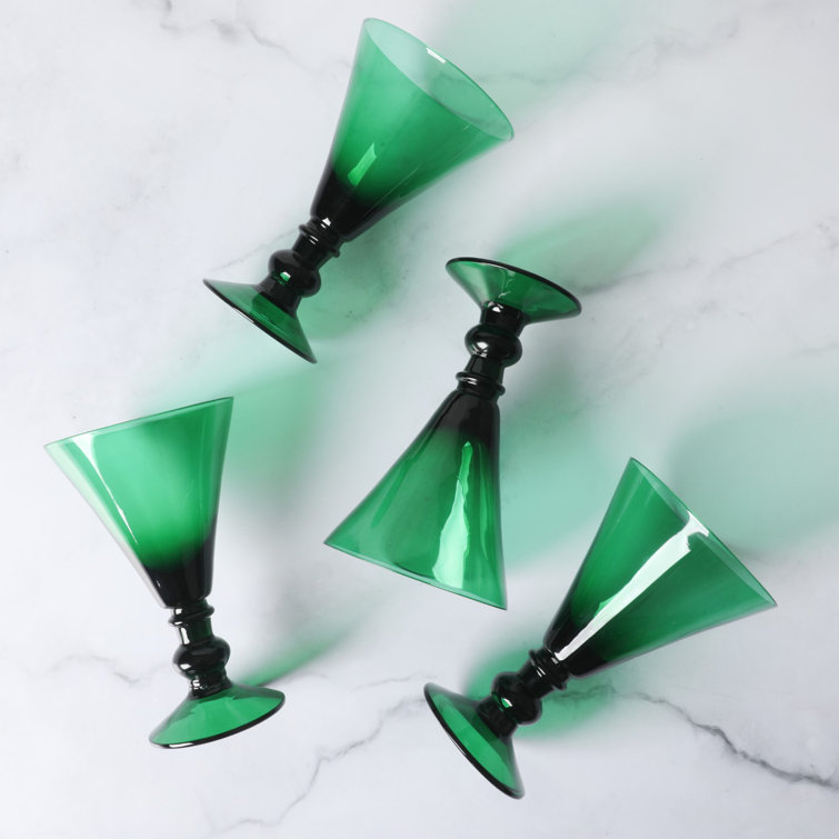 Jade Green Handcrafted Glass Martini Goblets, Set of 4