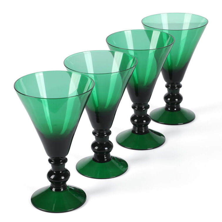 Jade Green Handcrafted Glass Martini Goblets, Set of 4