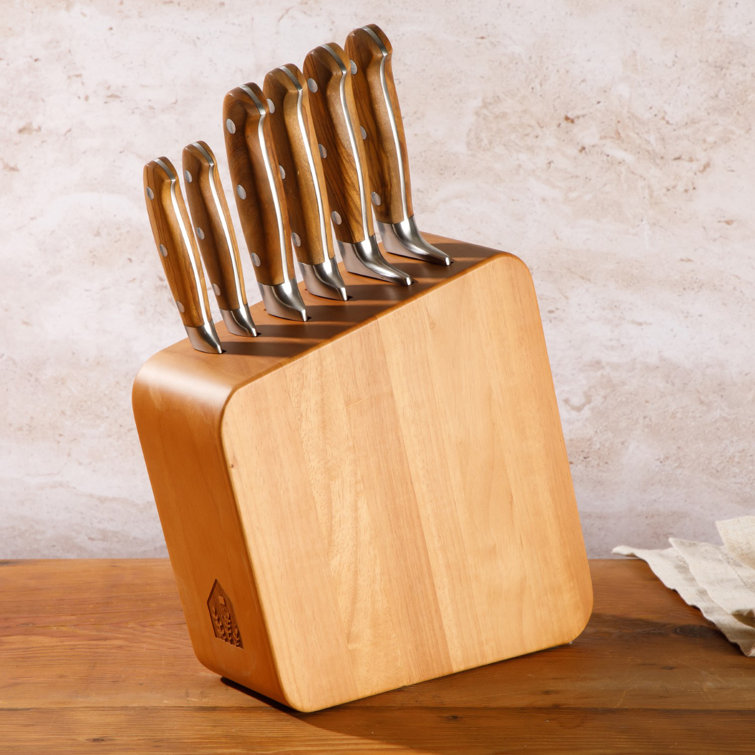 Bloomhouse 7 Piece Italian Olive Wood Knife Block Set w/ German Forged Steel Knives