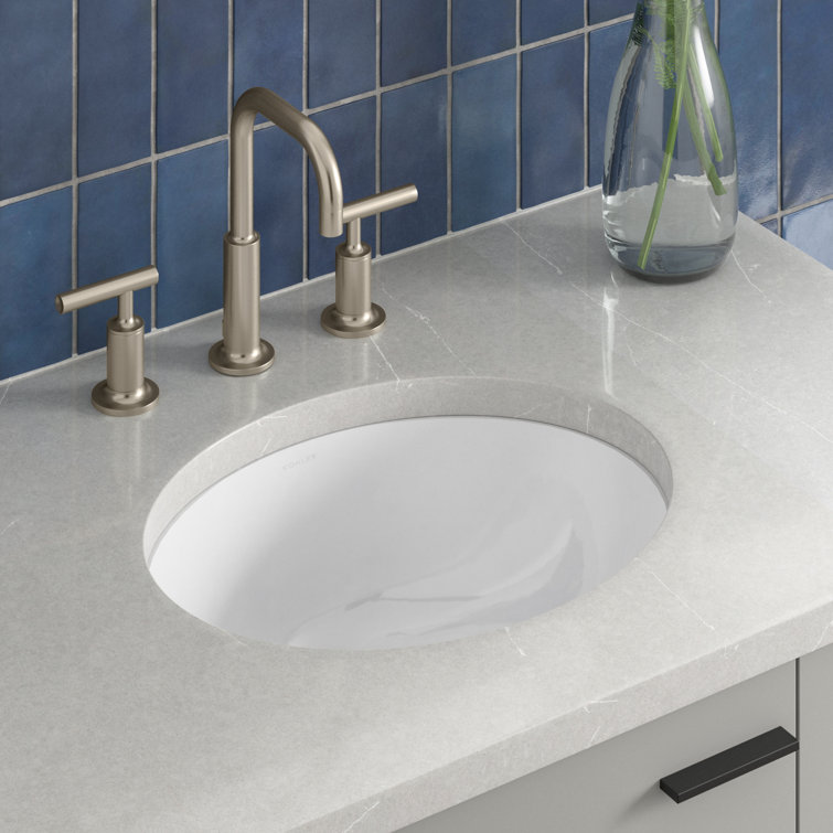Biscuit Ceramic Oval Undermount Bathroom Sink with Overflow