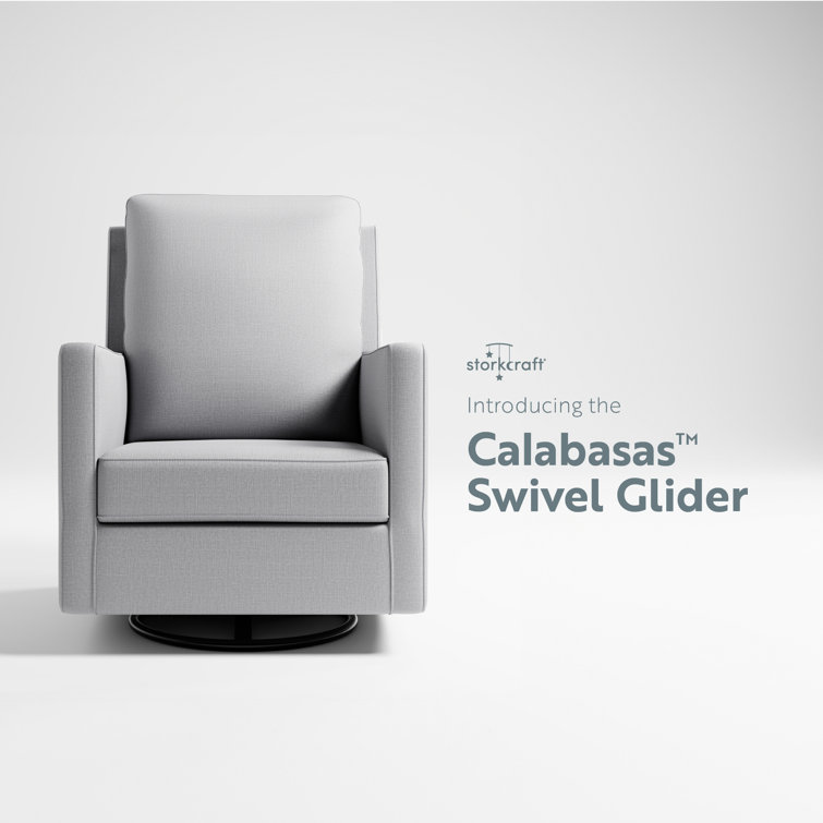 Fog Gray Upholstered Swivel Glider with Arm Rest