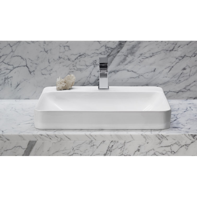 Sleek Minimalist White Ceramic Rectangular Vessel Sink
