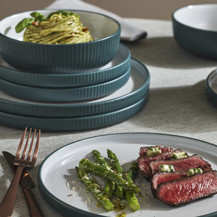 Green Ceramic Coastal 12-Piece Dinnerware Set, Service for 4