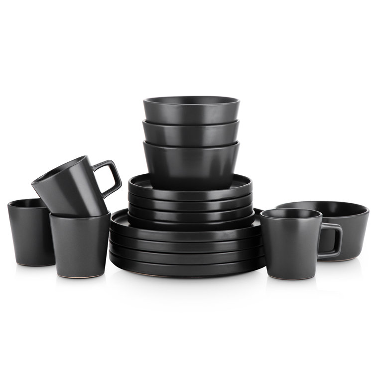 Matte Black Porcelain 16-Piece Outdoor Dinnerware Set