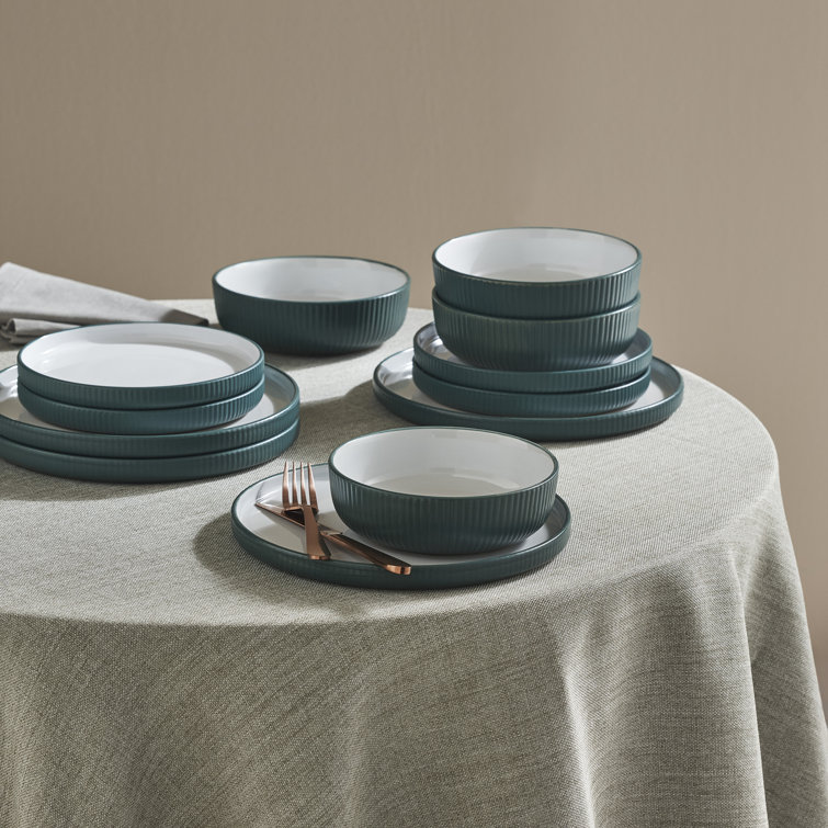 Green Ceramic Coastal 12-Piece Dinnerware Set, Service for 4