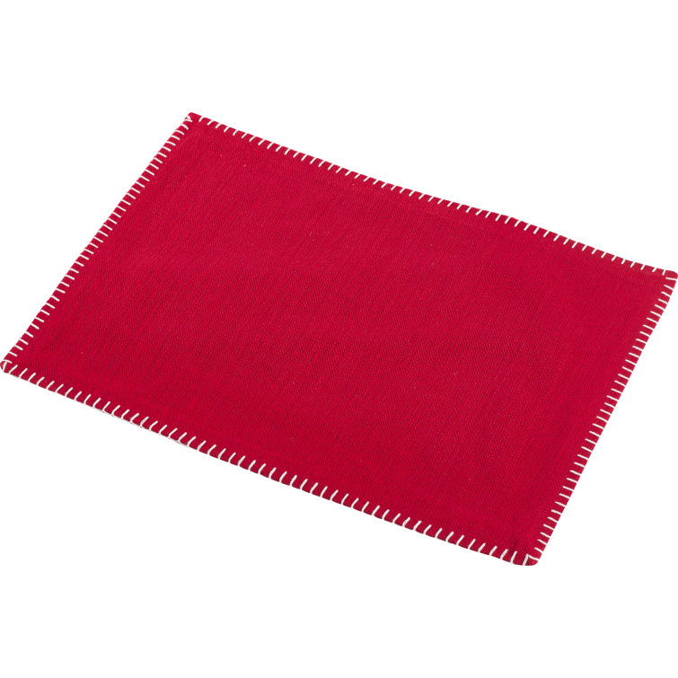 Red Whip Stitched Cotton Rectangular Placemats, 13" x 19" (Set of 4)