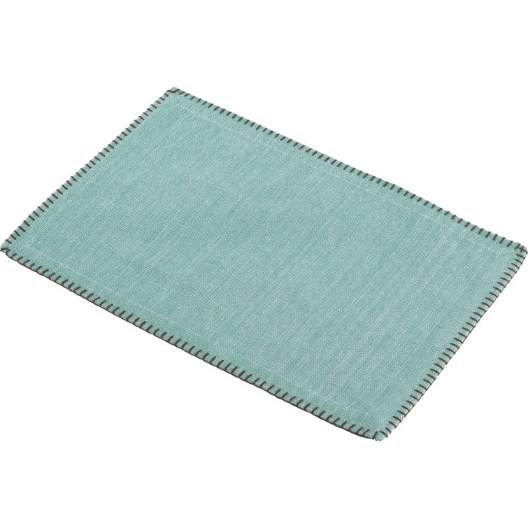 Aqua Cotton Whip Stitched Design Rectangular Placemats, Set of 4